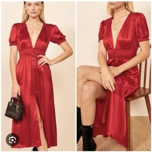 NWT Reformation Alexea Red Silk Dress